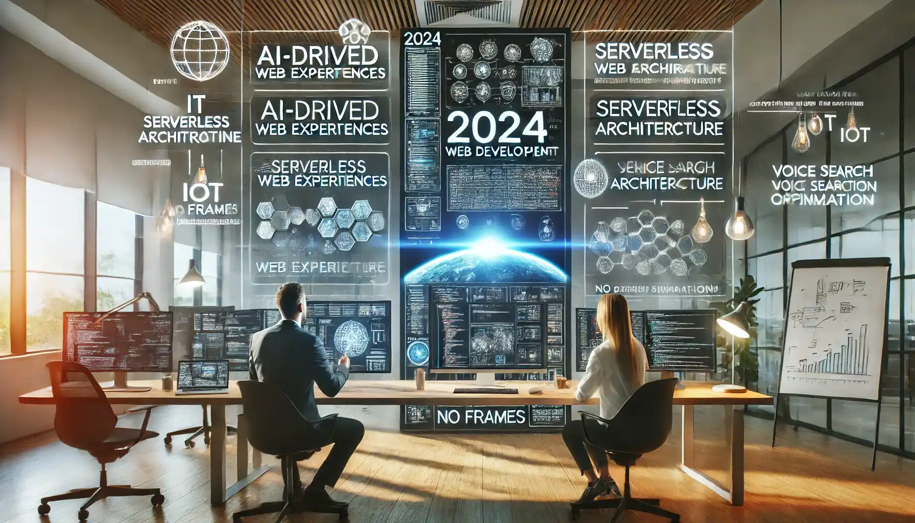 a collaborative workspace in a modern web development setting, with focus on 2024 web development trends